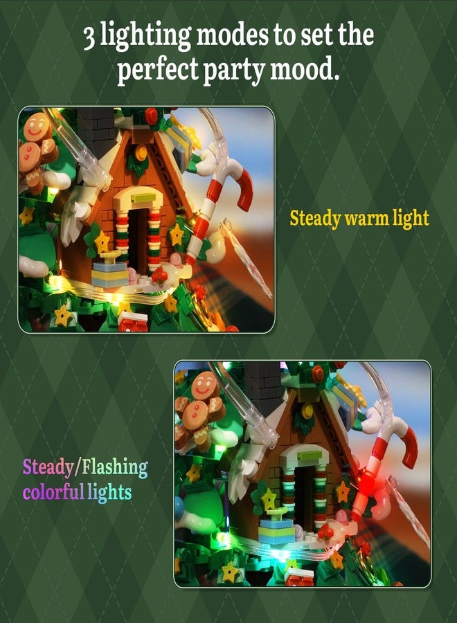 PANTASY Christmas Tree Building Block Set,Large Holiday Model with Built-in LED Lights,Crystal Ball Topper, Vintage Train,Snowman,Gingerbread House & Mini Ornaments,Festive Decoration for Adults&Kids - Image 4